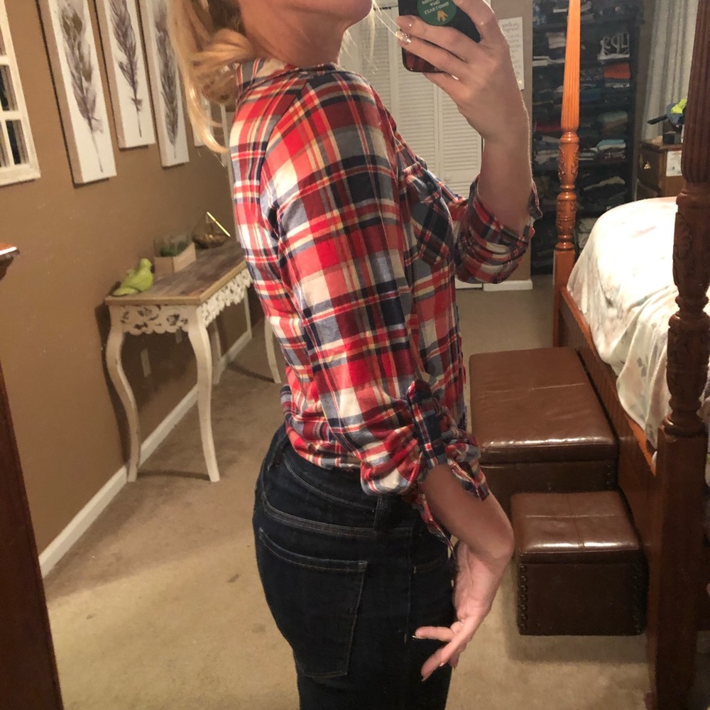 Red White & Blue Plaid Button Down